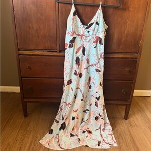 Equipment Floral Slip Maxi Dress in Light Blue, Coral and Black
